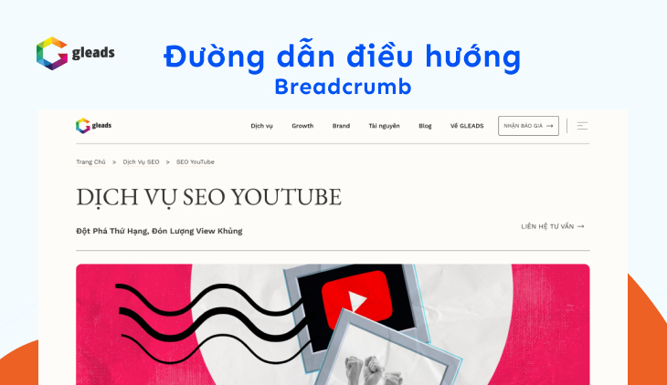 Breadcrumb của Trang Dịch vụ SEO Youtube là Trang chủ > Dịch vụ SEO > SEO Youtube
