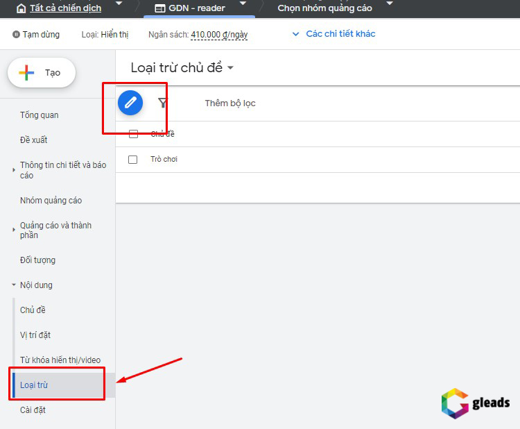 Chọn chiến dịch GDN