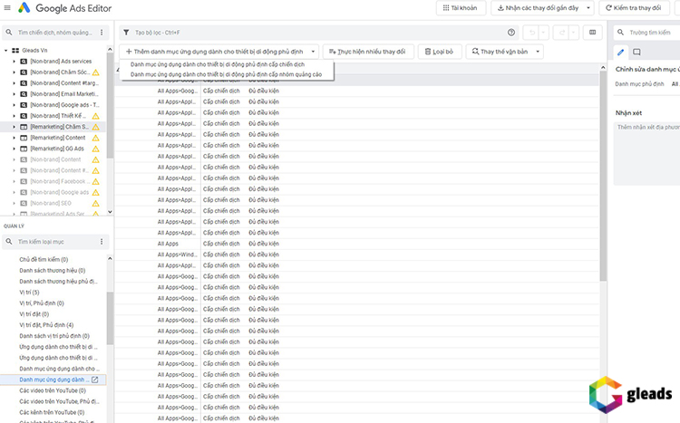 Chọn danh mục chiến dịch