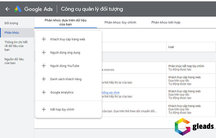 Chọn mục tiêu chiến dịch remarketing
