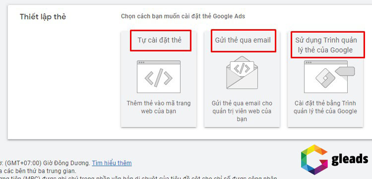 Chọn phương thức cài đặt thẻ Remarketing