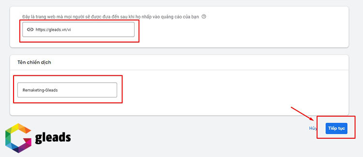 Đặt tên chiến dịch Remarketing