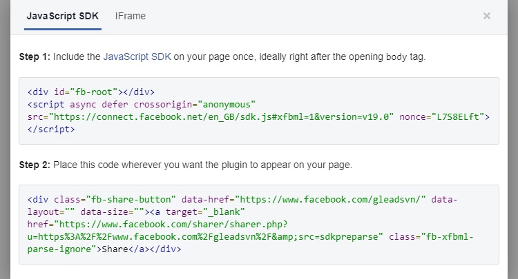 liên kết facebook với website