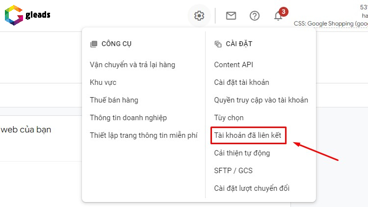 Liên kết tài khoản google mua sắm