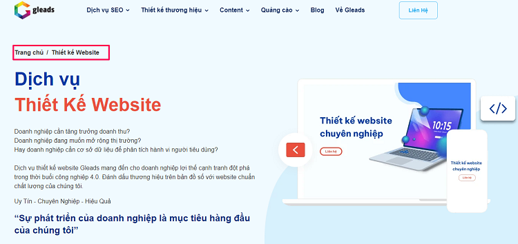 minh họa breadcrumb GLEADS