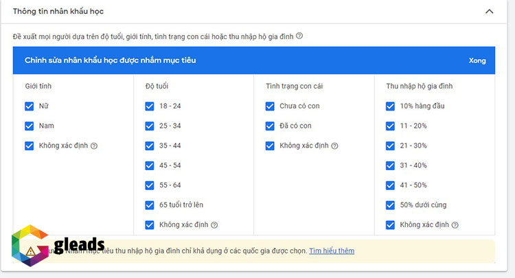 Nhân khẩu học Google Remarketing