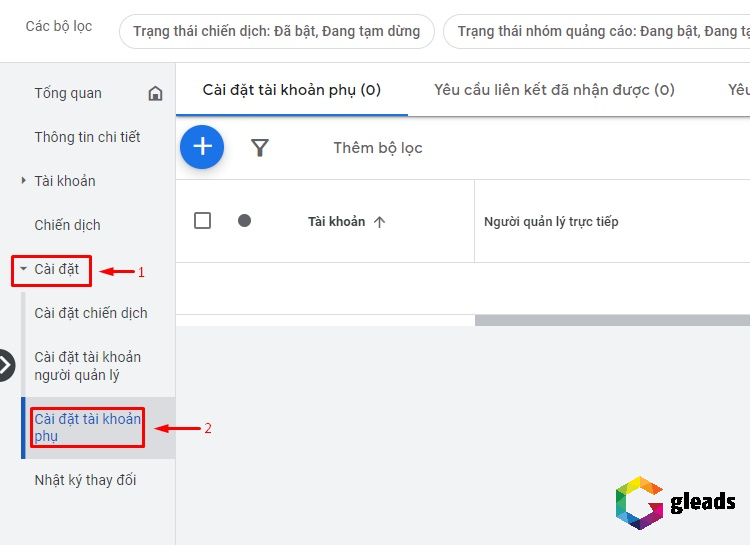 Tạo tài khoản MCC phụ