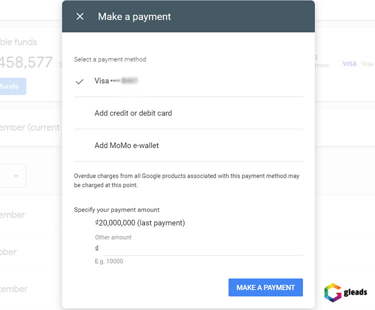 Thêm thanh toán vào Google Ads