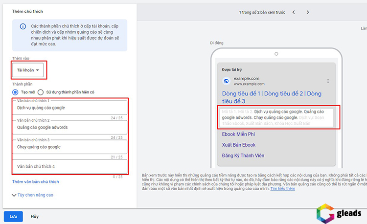 Thiết lập tiện ích mở rộng chú thích