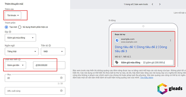 Thiết lập tiện ích mở rộng khuyến mãi