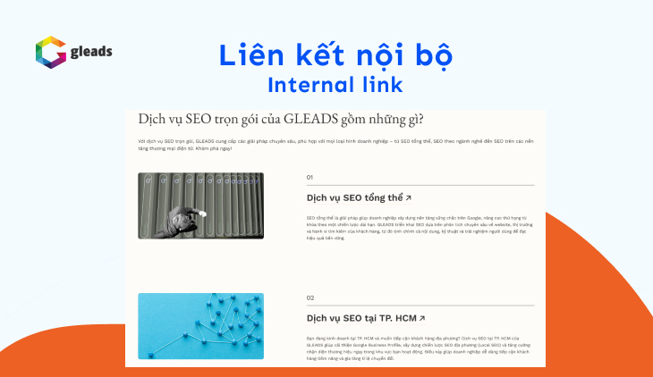 Trang Dịch vụ SEO liên kết đến trang Dịch vụ SEO tổng thể, và Dịch vụ SEO tại TP. HCM