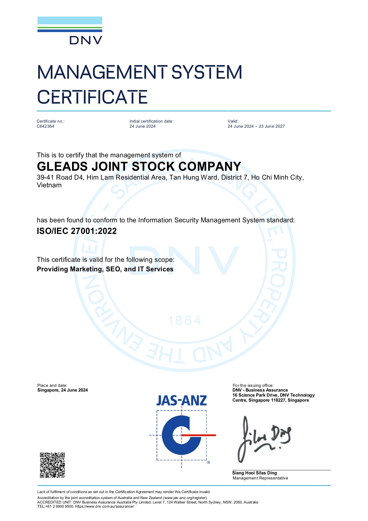GLEADS - Chứng Nhận ISO 27001