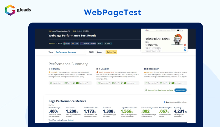 Cách kiểm tra tốc độ trang web bằng Webpage Test