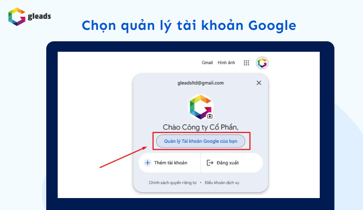 Chọn quản lý tài khoản Google