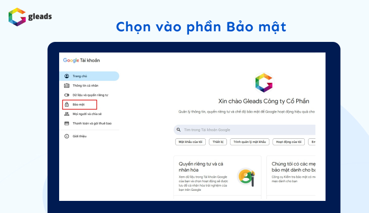 Chọn vào phần bảo mật