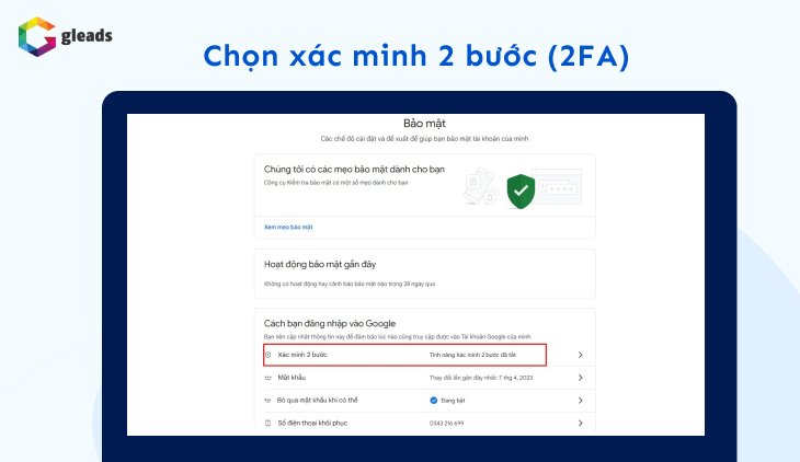 Chọn xác minh 2 bước