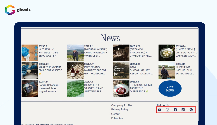 Footer có tích hợp social icon phù hợp