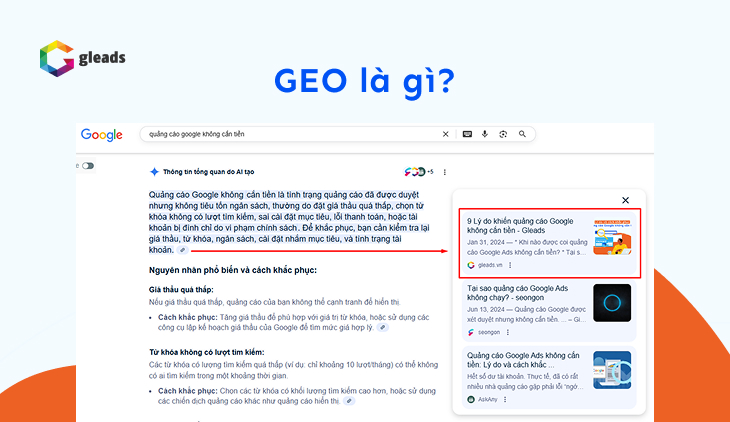 GEO là tối ưu nội dung để AI hiểu và chọn hiển thị trong câu trả lời được tạo ra