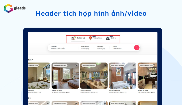 Header tích hợp hình ảnh và video