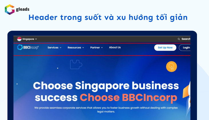 Header trong suốt và xu hướng tối giản