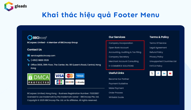 Khai thác hiệu quả footer menu