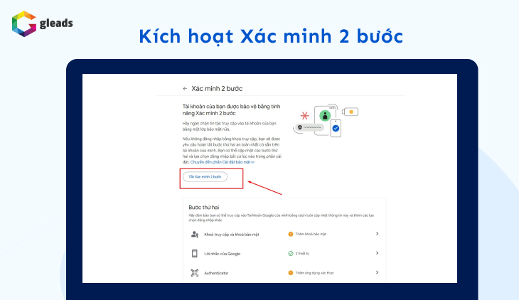 Kích hoạt xác minh 2 bước