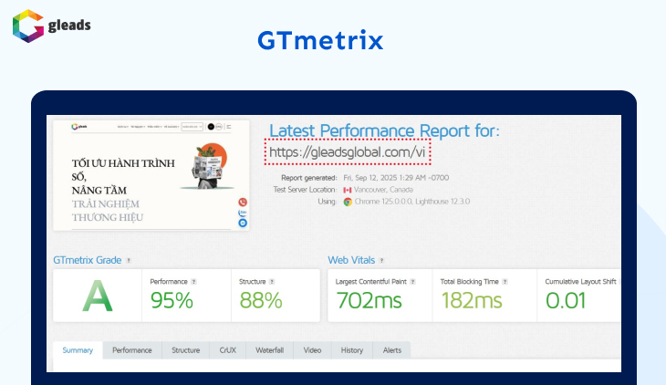 Kiểm tra tốc độ trang web bằng GTmetrix