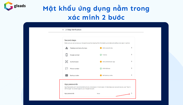 Mật khẩu ứng dụng nằm trong xác minh 2 bước
