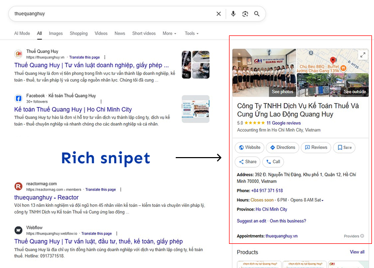 Sử dụng dữ liệu có cấu trúc (Rich Snippets)