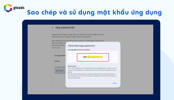 Sao chép và sử dụng mật khẩu ứng dụng