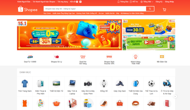 Shopee là một ví dụ về website động